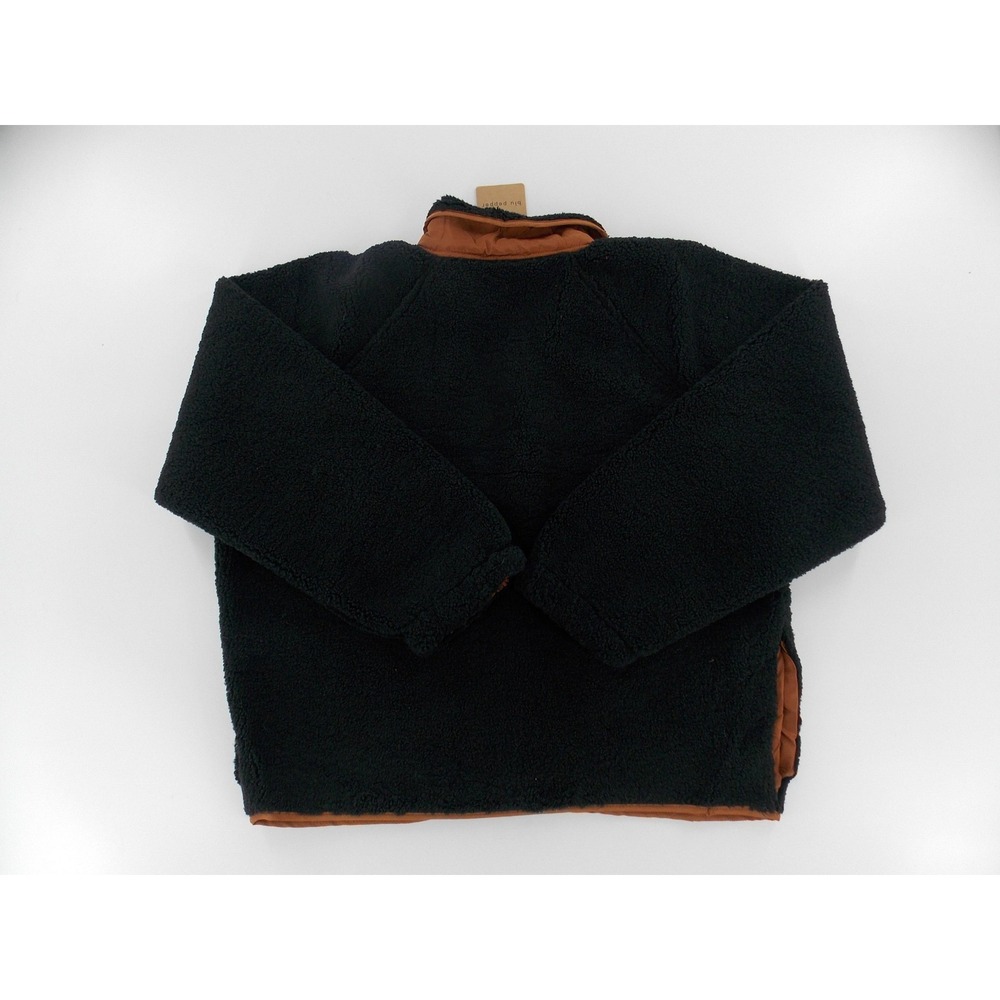 Blu Pepper Fleece Jacket Women L Black NWT Teddy Sherpa Snap Front Contrast Trim - Picture 2 of 4
